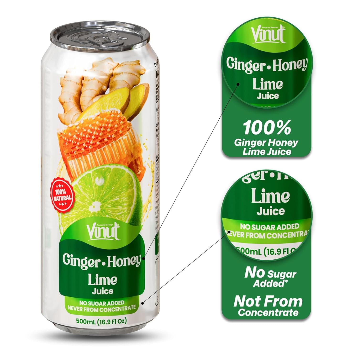 16.9 fl oz VINUT 100% Natural Ginger, Honey, Lime Juice drink - Not from Concentrate thumbnail 2