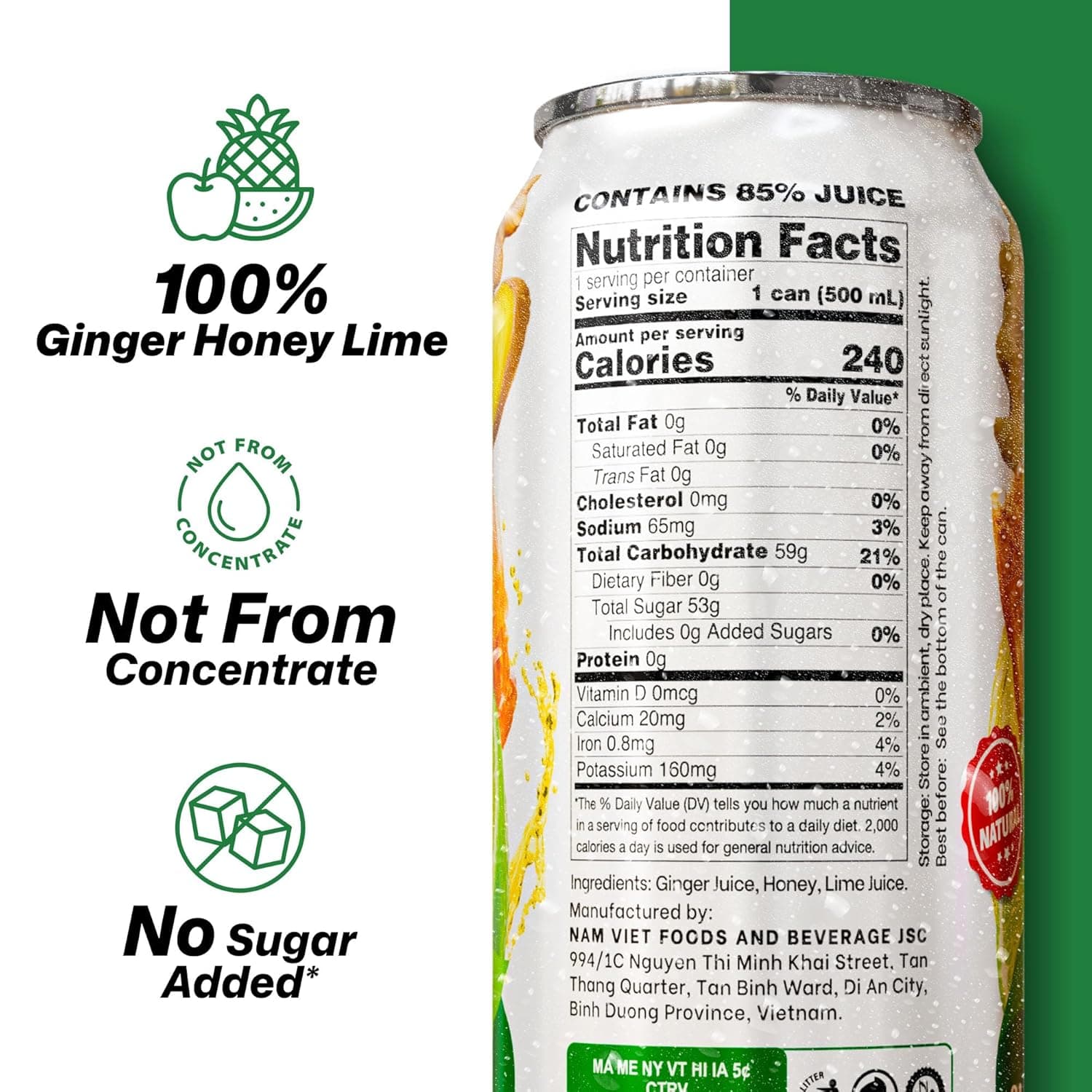 16.9 fl oz VINUT 100% Natural Ginger, Honey, Lime Juice drink - Not from Concentrate thumbnail 6
