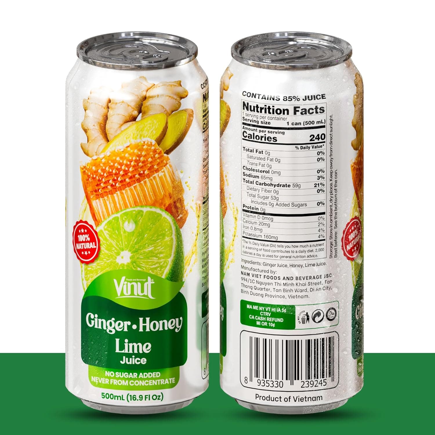 16.9 fl oz VINUT 100% Natural Ginger, Honey, Lime Juice drink - Not from Concentrate thumbnail 7