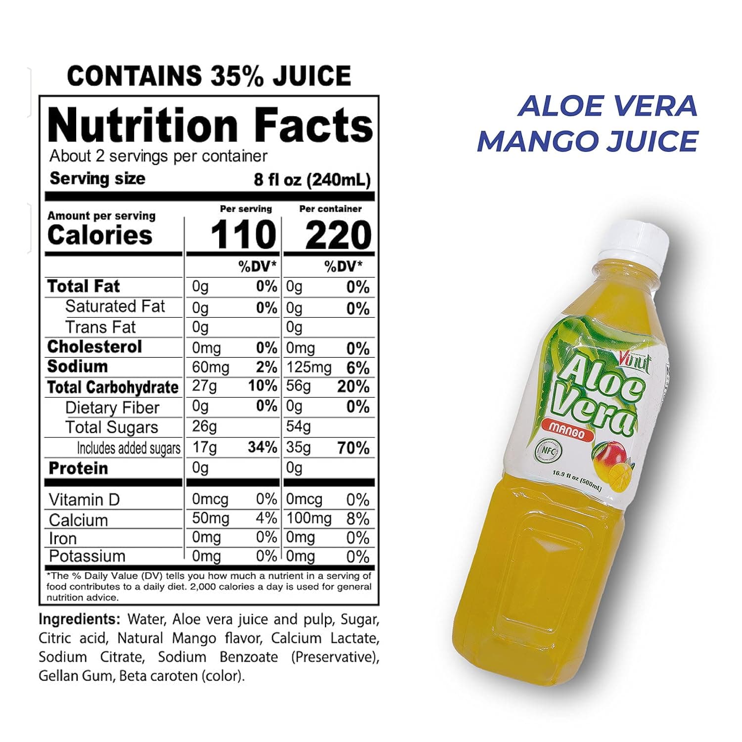 500ml VINUT Aloe Vera drink with Mango flavor thumbnail 2