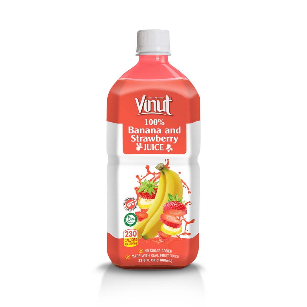 VINUT 100% 바나나 딸기 주스, NFC 비농축, 무설탕, PET 병, 33.8 fl oz 1000 mL