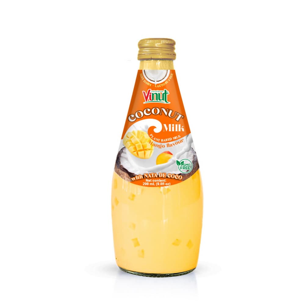 Vinut Coconut Milk, Mango Flavour, Plant Based Milk, With Nata De Coco, Non Dairy, Lactose Free, GMO Free, Glass Bottle, 9.8 fl oz (290 mL)