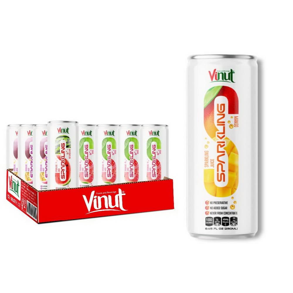 VINUT 망고 스파클링 주스, 비농축과즙(NFC) & 설탕 무첨가, 슬림캔 (8.45 fl oz / 250 mL)