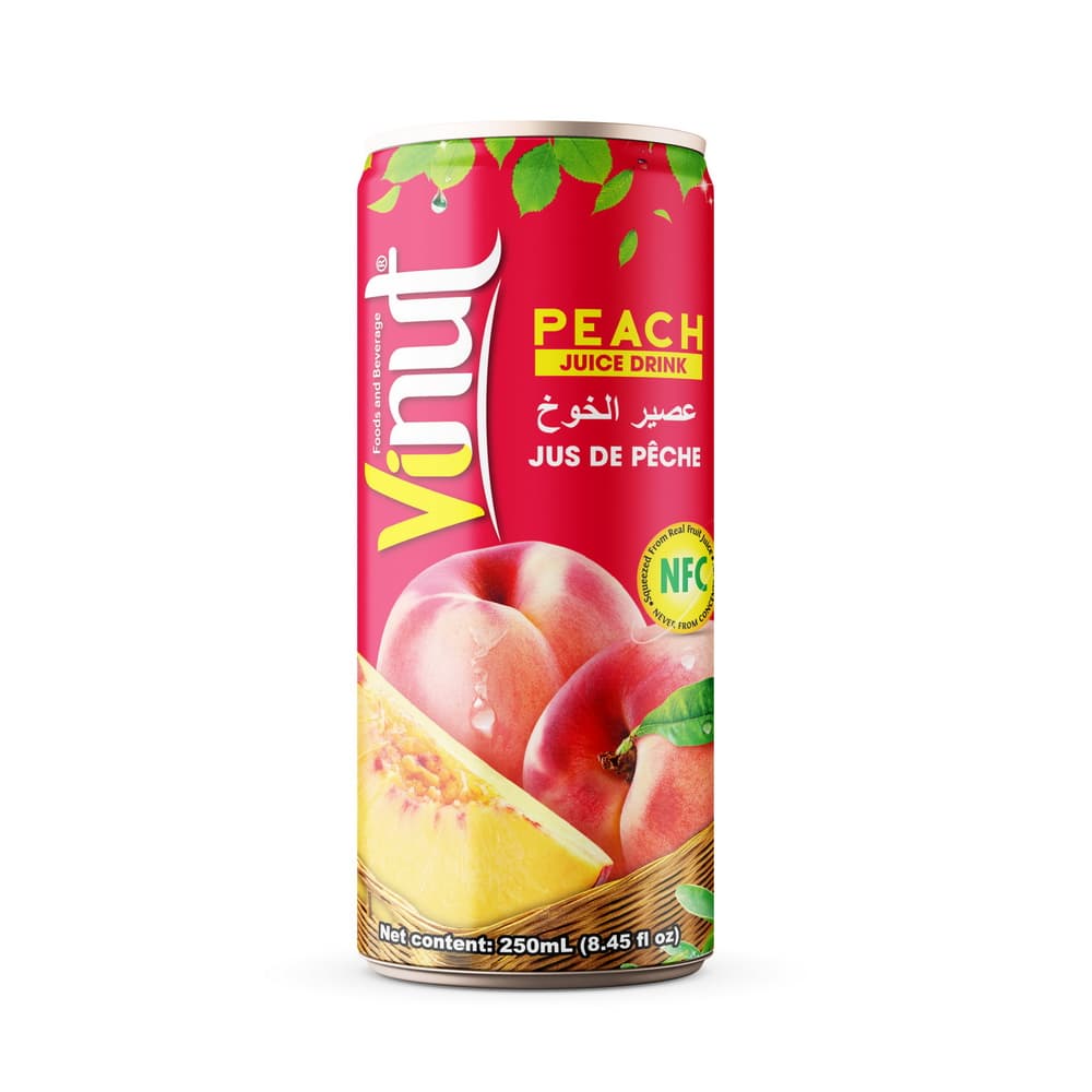 Vinut Peach Juice Drink, NFC, Slim Can, 8.45 fl oz 250 mL