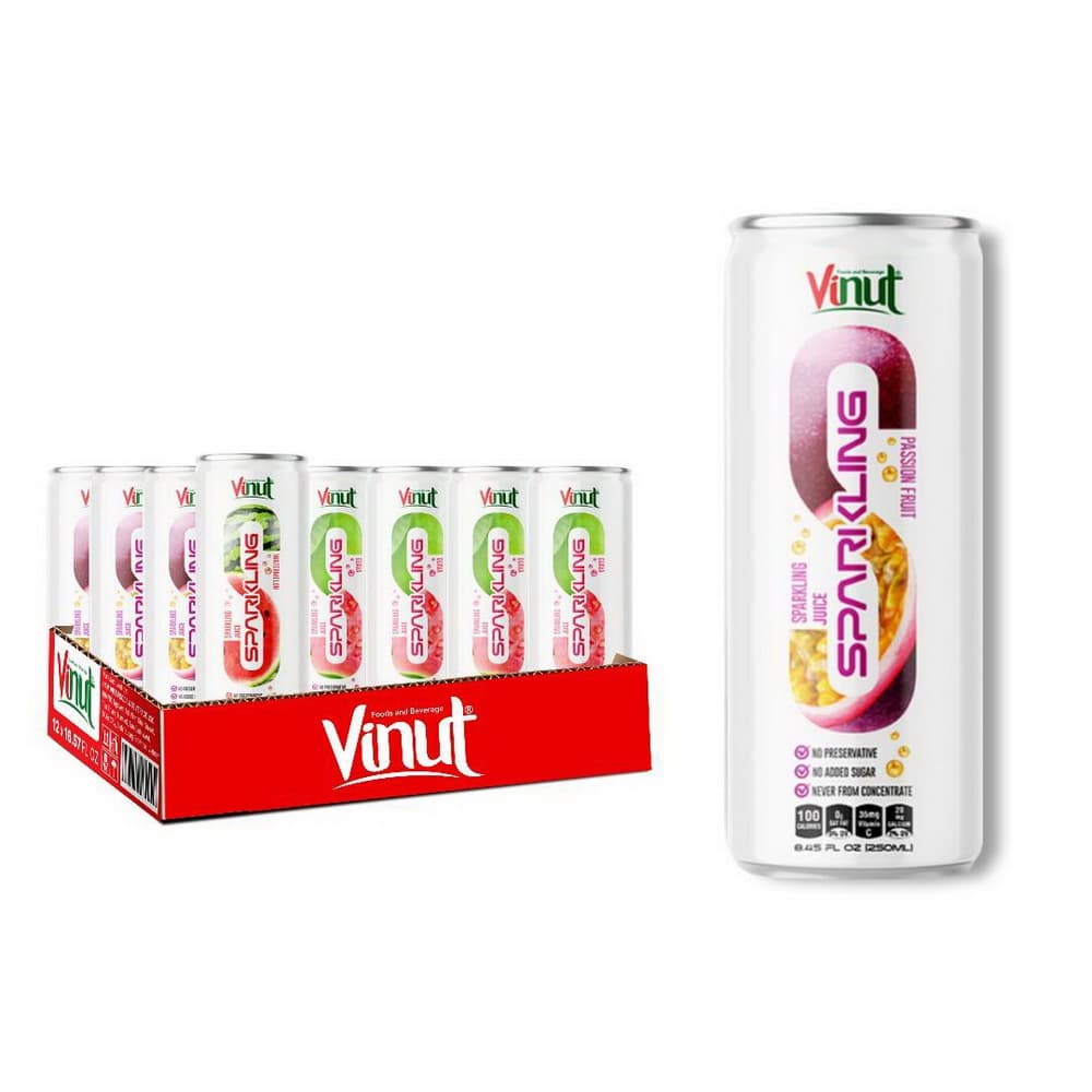 Vinut Sparkling Juice Passion Fruit, No Preservative, No Added Sugar, Never From Concentrate, Slim Can, 8.45 fl oz 250 mL