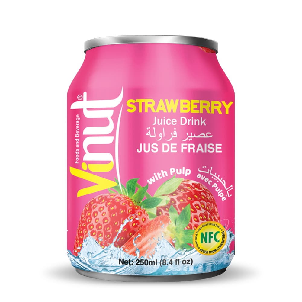 VINUT Strawberry Juice Drink with Pulp, 8.4 fl oz (250 mL) Can